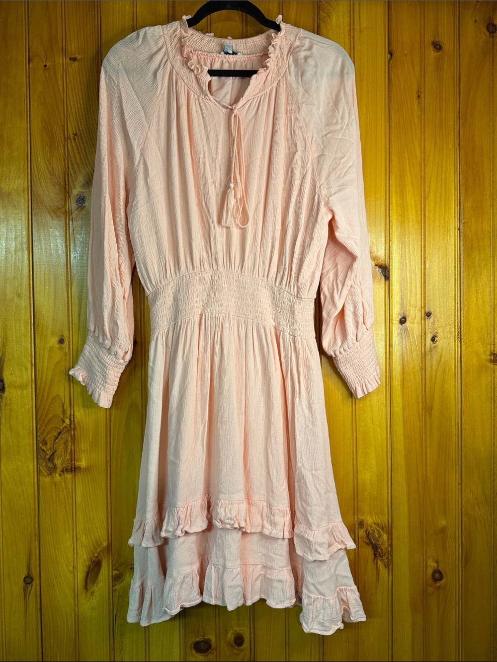 Yakira Bella Boho Style Light Pink Ruffle Hem Long Sleeve Dress